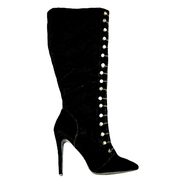 JustFab Black Velvet high heel boots - Picture 4 of 10